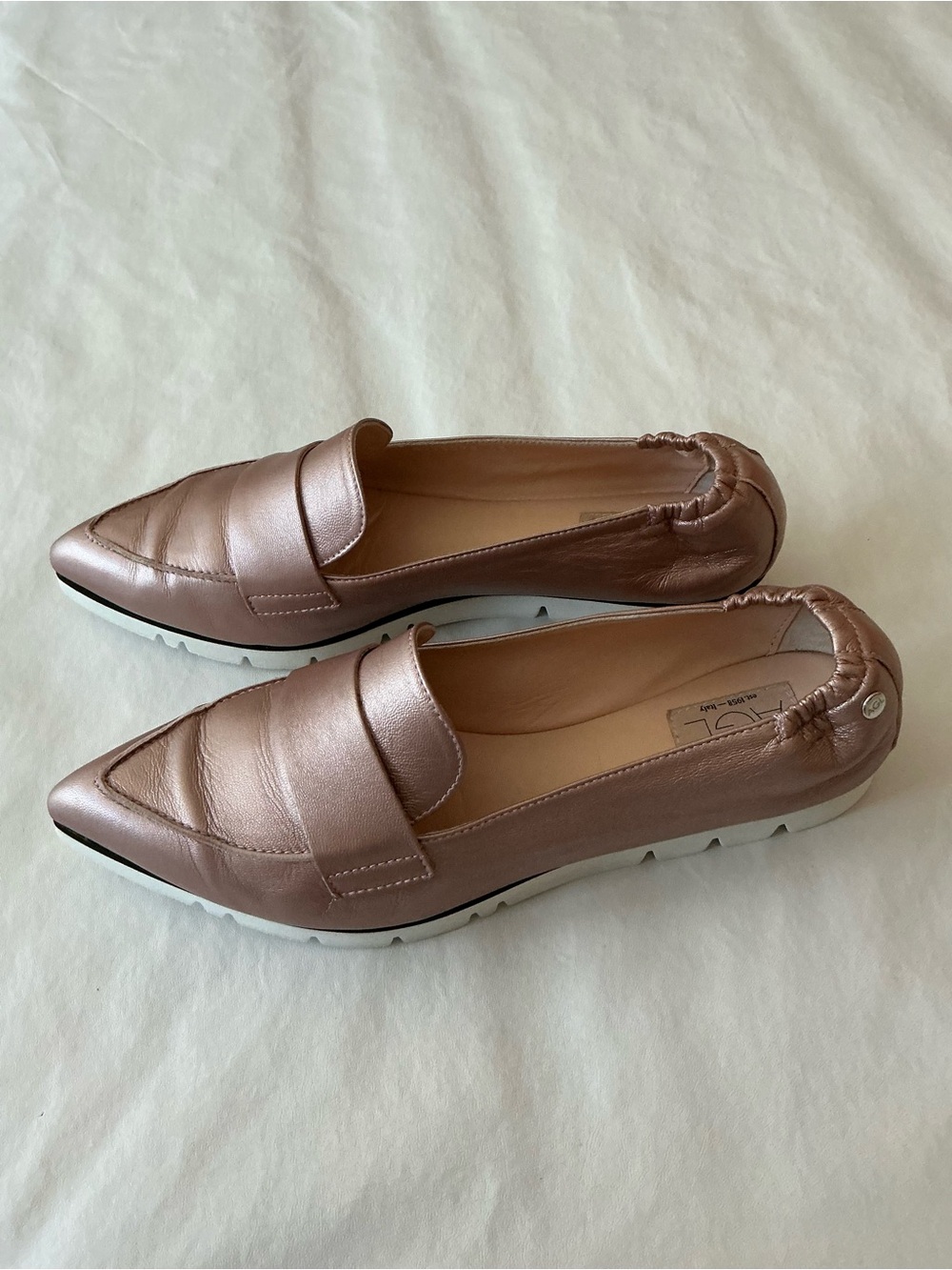 AGL Micro Pointed Toe Loafer in Metallic Rose Pink Leather Size 42 - Picture 5 of 10